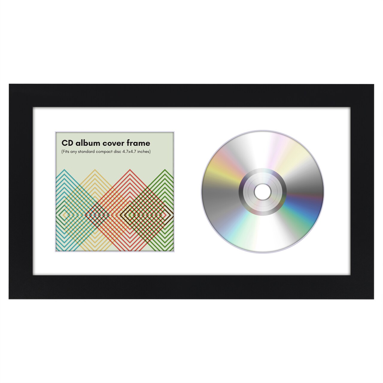 Americanflat 6.5x12 CD & Album Art Display - 4.5x.4.5 Opening for Album Cover & 4.5x.4.5 Opening for Compact Disc with Mounting Board - Shatter Resistant Glass - Hanging Hardware with Easel - Black